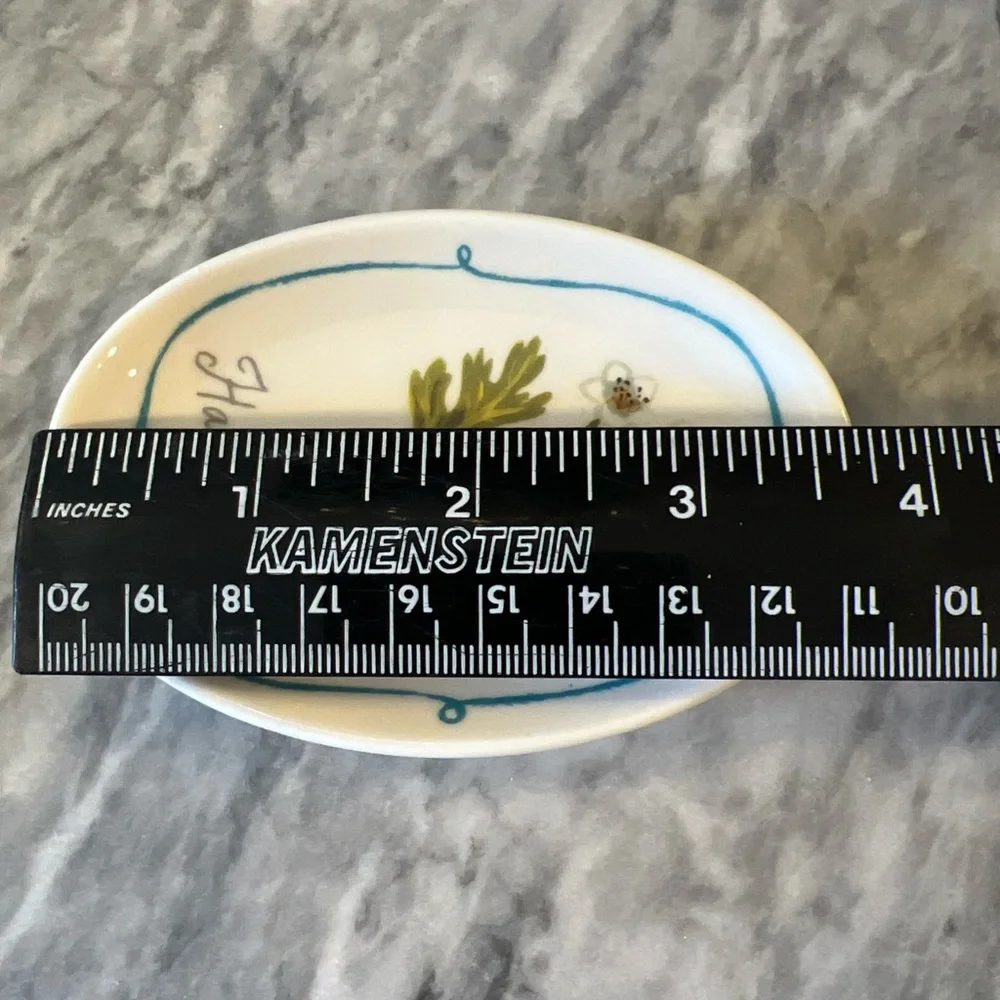 Creative Co-op Small White With Flower Graphic Ceramic Trinket Dish